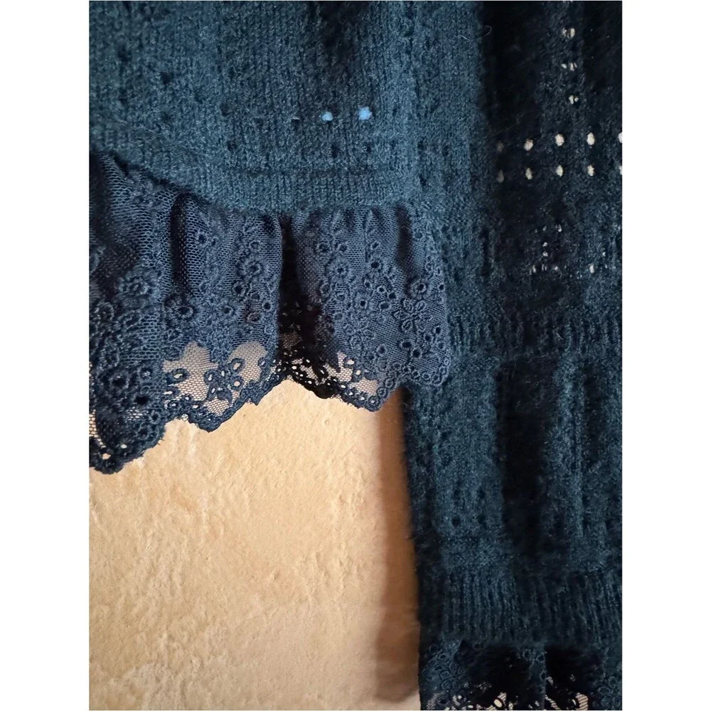 Caroline Constas Black Alpaca Blend Lace Trim Cardigan Medium Whimsygoth